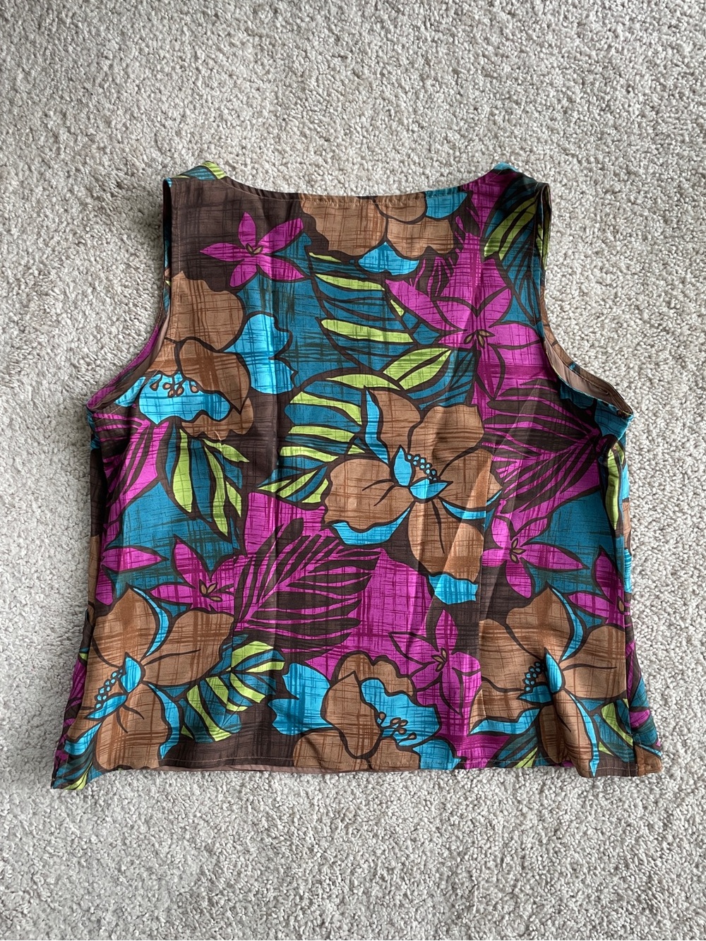 Valerie Stevens Separates Silk Floral Pink Blue Brown V-Cut Sleeveless Top - XL - Picture 9 of 10